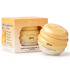Gisou Honey Gloss Ceramide Therapy haarmasker in een stijlvolle verpakking voor glanzend en gezond haar.