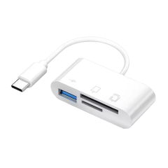 USB-C hub met meerdere poorten voor het aansluiten van accessoires en geheugenkaarten, ideaal voor laptops en tablets.